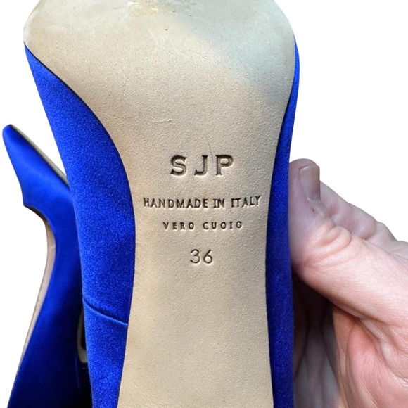 SJP Fawn SA Shoes Womens Size 6 Blue Satin Pointed‎ Toe Stiletto Heels Pumps - Picture 8 of 12